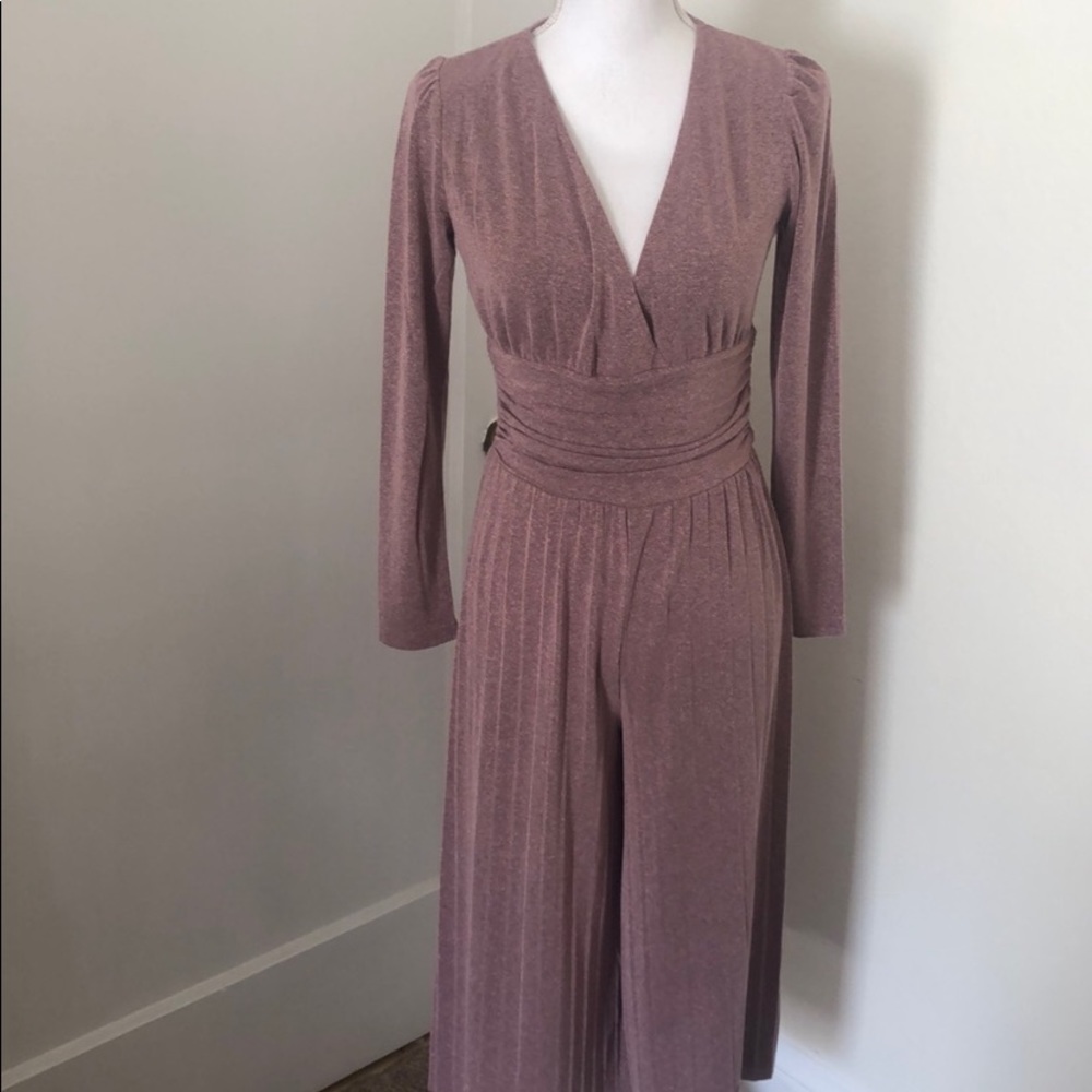 PDK Italian Pink Wide-leg Pleated Pants Jumpsuit